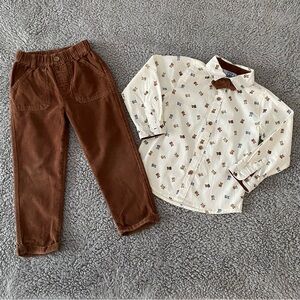 Boys Dressy Outfit 4T Little Lad Button Down Long Sleeve Corduroy Pants Bowtie